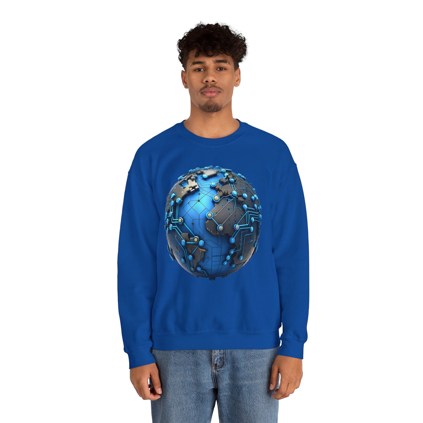 Connected World Graphic Sweatshirt, Unisex Crewneck, Trendy Tech Apparel, Perfect Gift for Geeks, Earth Day, and College Students