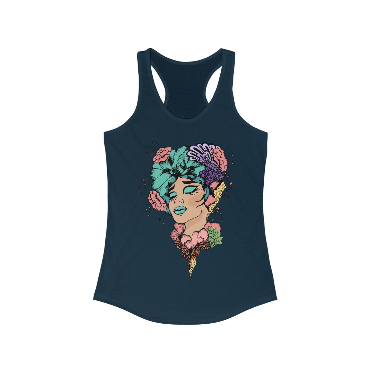 Floral Art Racerback Tank, Boho Style Sleeveless Top, Summer Workout Top, Festival Wear, Gifts for Her, Casual Beachwear