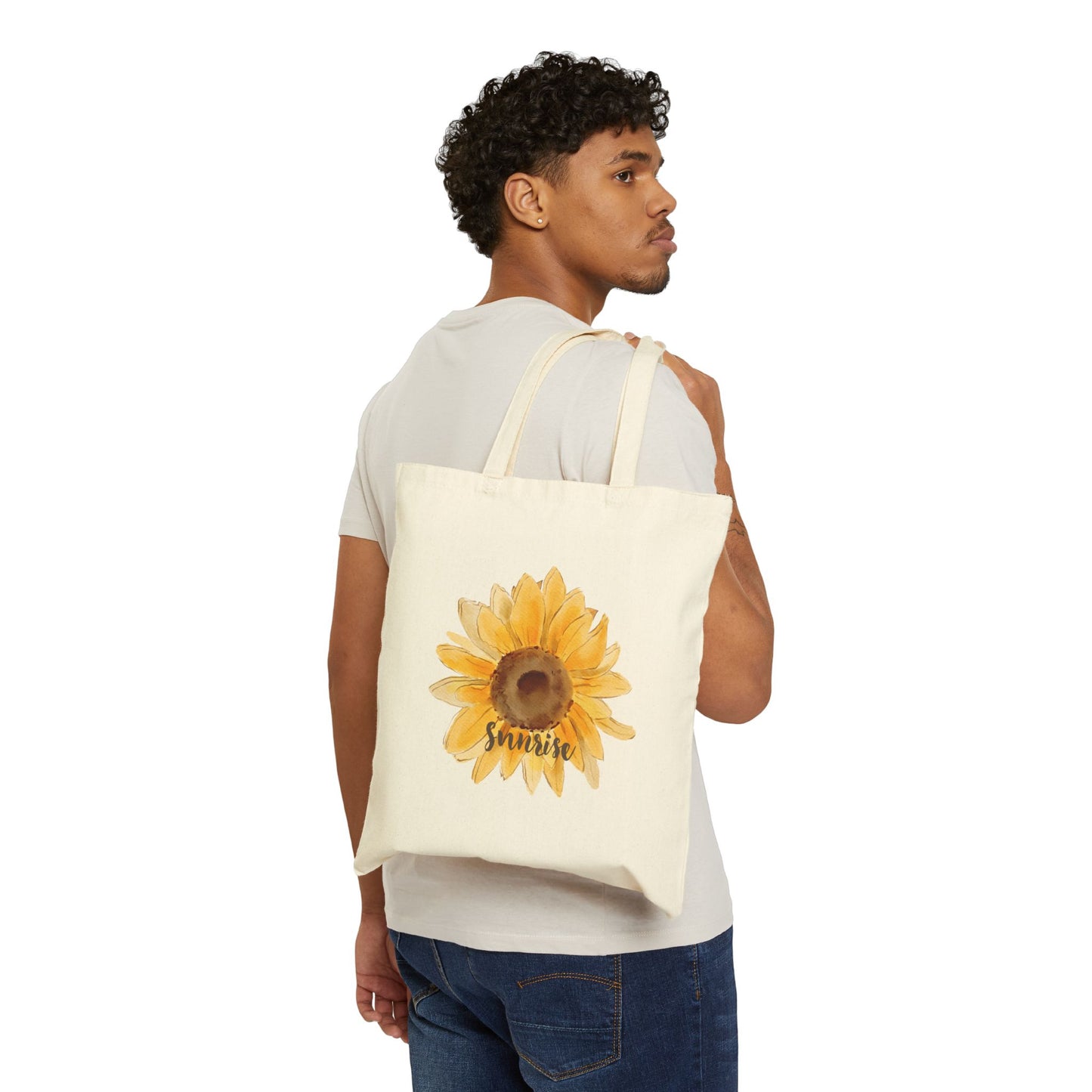 Sunny Inspiration Cotton Canvas Tote Bag - Eco-Friendly, Reusable Shopping Bag, Beach Tote, Gift for Her, Flourish & Grow