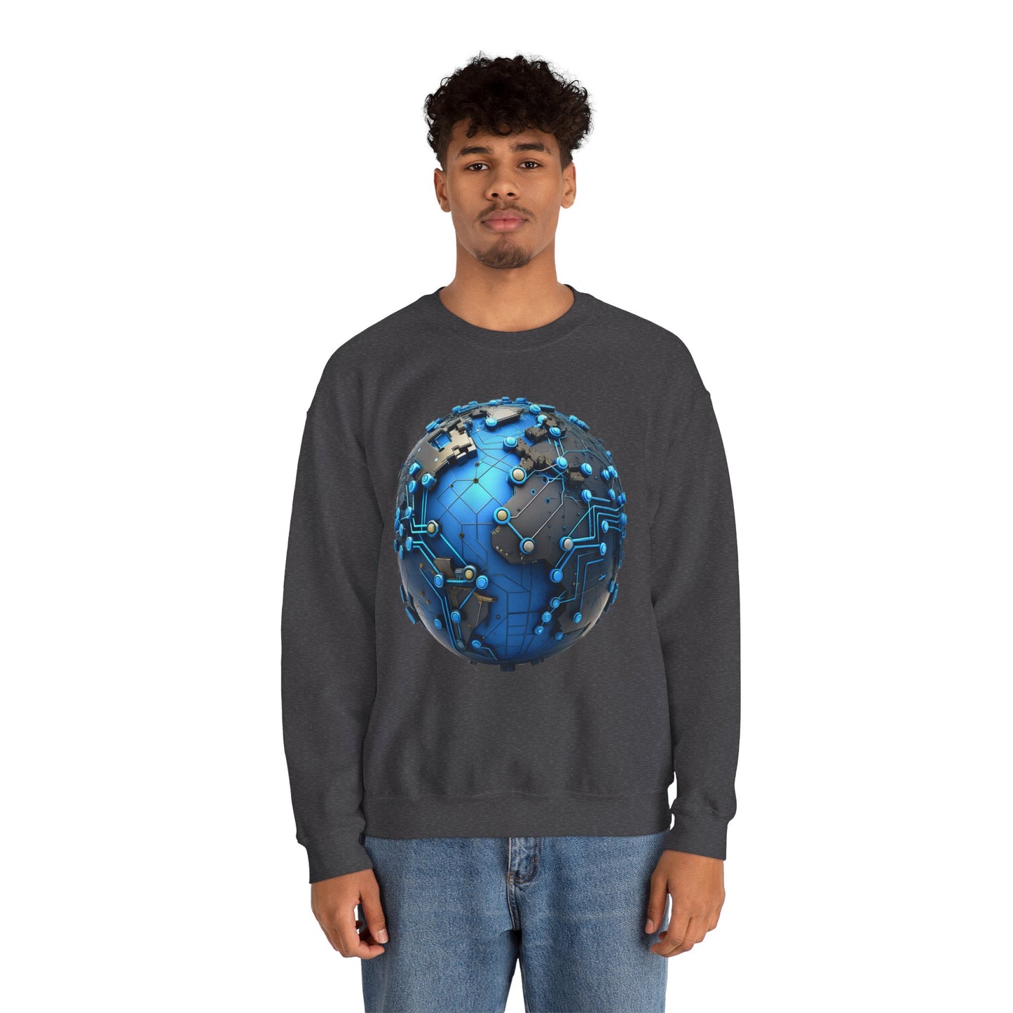 Connected World Graphic Sweatshirt, Unisex Crewneck, Trendy Tech Apparel, Perfect Gift for Geeks, Earth Day, and College Students