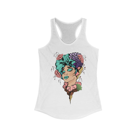 Floral Art Racerback Tank, Boho Style Sleeveless Top, Summer Workout Top, Festival Wear, Gifts for Her, Casual Beachwear