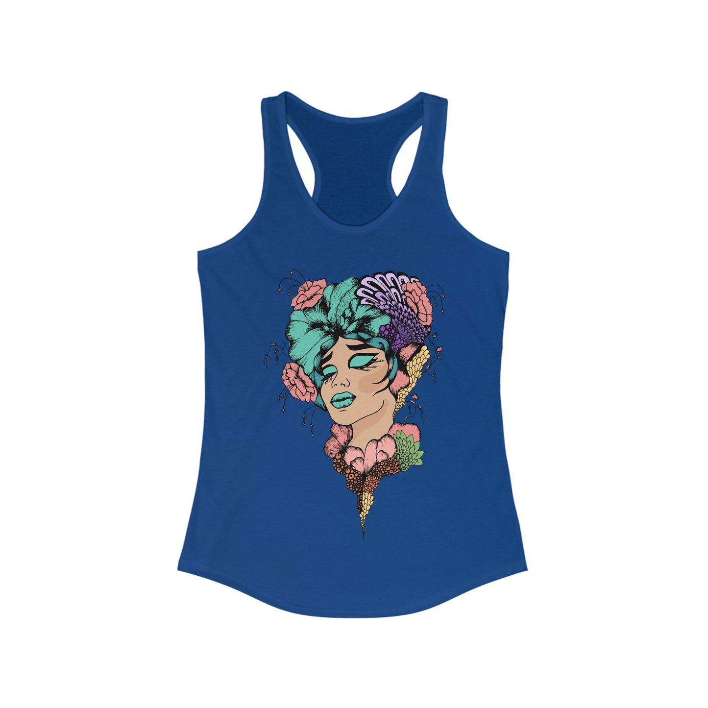 Floral Art Racerback Tank, Boho Style Sleeveless Top, Summer Workout Top, Festival Wear, Gifts for Her, Casual Beachwear