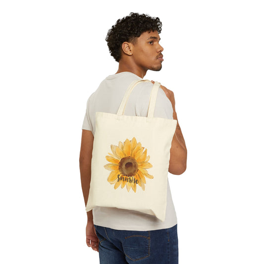 Sunny Inspiration Cotton Canvas Tote Bag - Eco-Friendly, Reusable Shopping Bag, Beach Tote, Gift for Her, Flourish & Grow