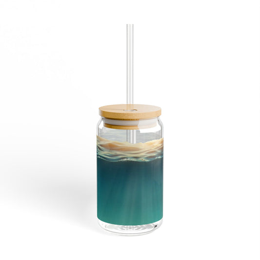 Aesthetic Eco-Friendly Sipper Glass with Bamboo Lid, 16oz Glass Straw Jar, Beach Vibe Drinkware, Perfect for Summer Parties, [...]