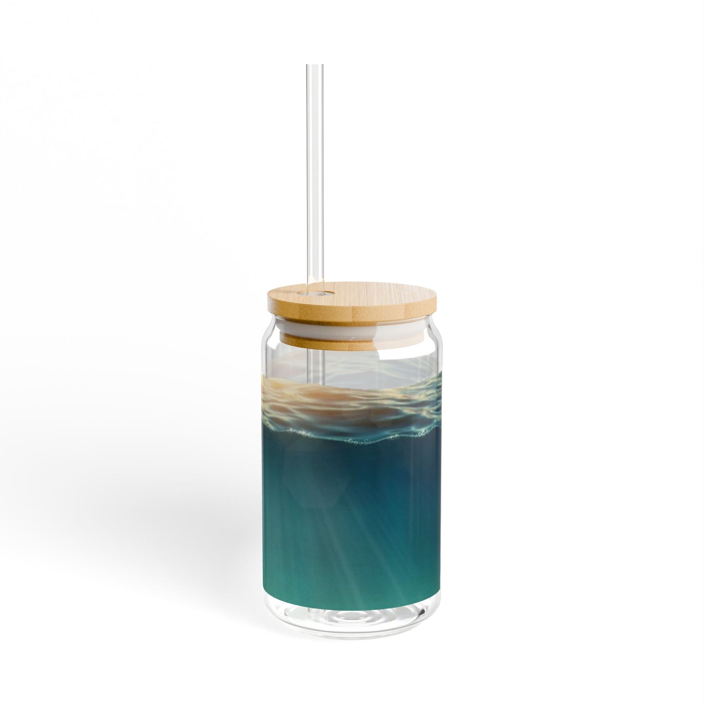 Aesthetic Eco-Friendly Sipper Glass with Bamboo Lid, 16oz Glass Straw Jar, Beach Vibe Drinkware, Perfect for Summer Parties, [...]