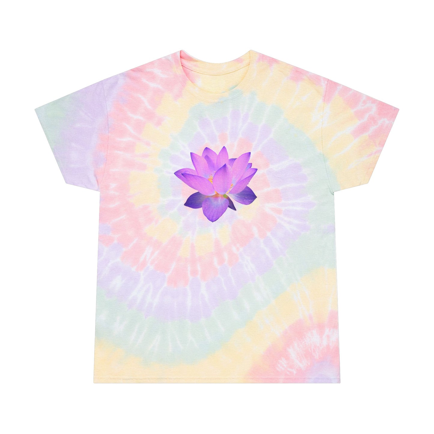 Spiral Tie-Dye T-Shirt with Lotus Design, Summer Vibes, Perfect for Festivals, Yoga, Relaxation, and Gifts