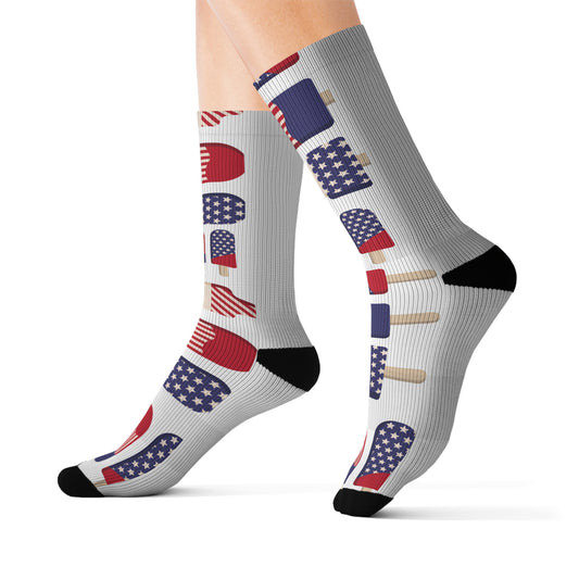 Patriotic Summer Socks, Fun Socks, Sublimation Socks, USA Flag Socks, Gift for 4th of July, Summer Celebration Fashion