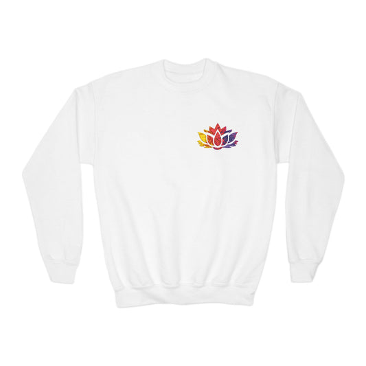 Colorful Lotus Youth Crewneck Sweatshirt, Boho Sweatshirts, Spring Fashion, Meditation Gift, Comfortable Kids Wear