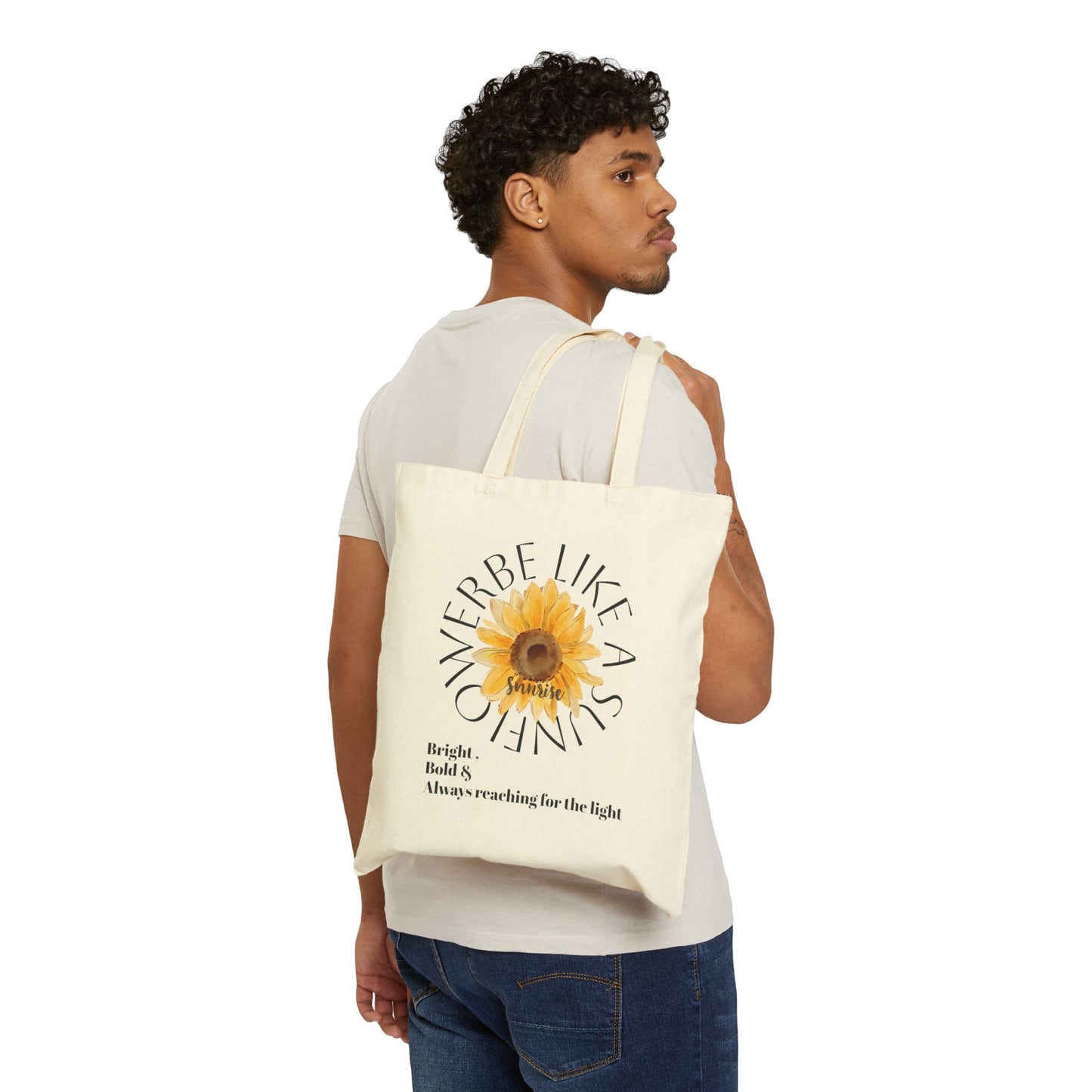 Sunny Inspiration Cotton Canvas Tote Bag - Eco-Friendly, Reusable Shopping Bag, Beach Tote, Gift for Her, Flourish & Grow
