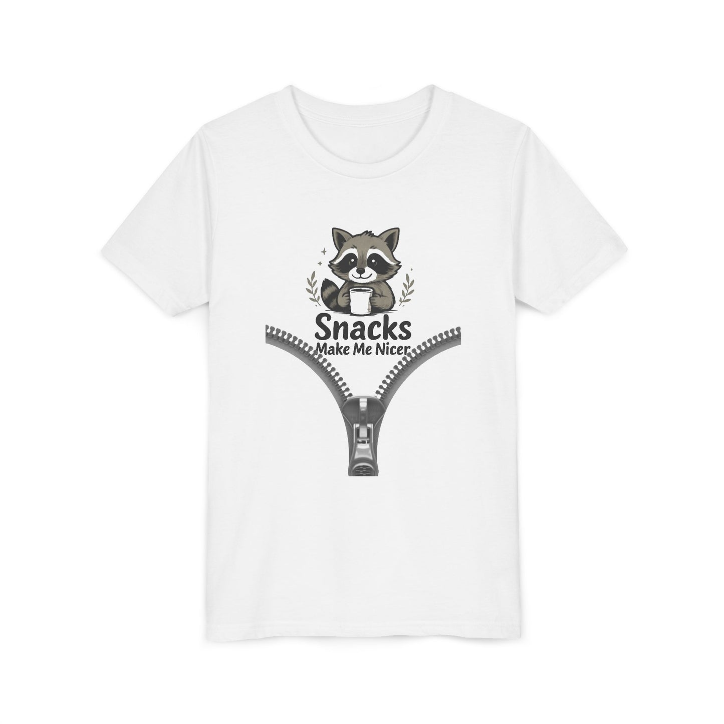 Cute Raccoon Snack Lover Youth Tee, Fun Kids T-Shirt, Animal Lover Gift, Birthday Gift, Playful Short Sleeve Shirt