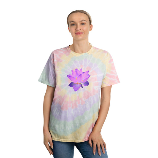 Spiral Tie-Dye T-Shirt with Lotus Design, Summer Vibes, Perfect for Festivals, Yoga, Relaxation, and Gifts
