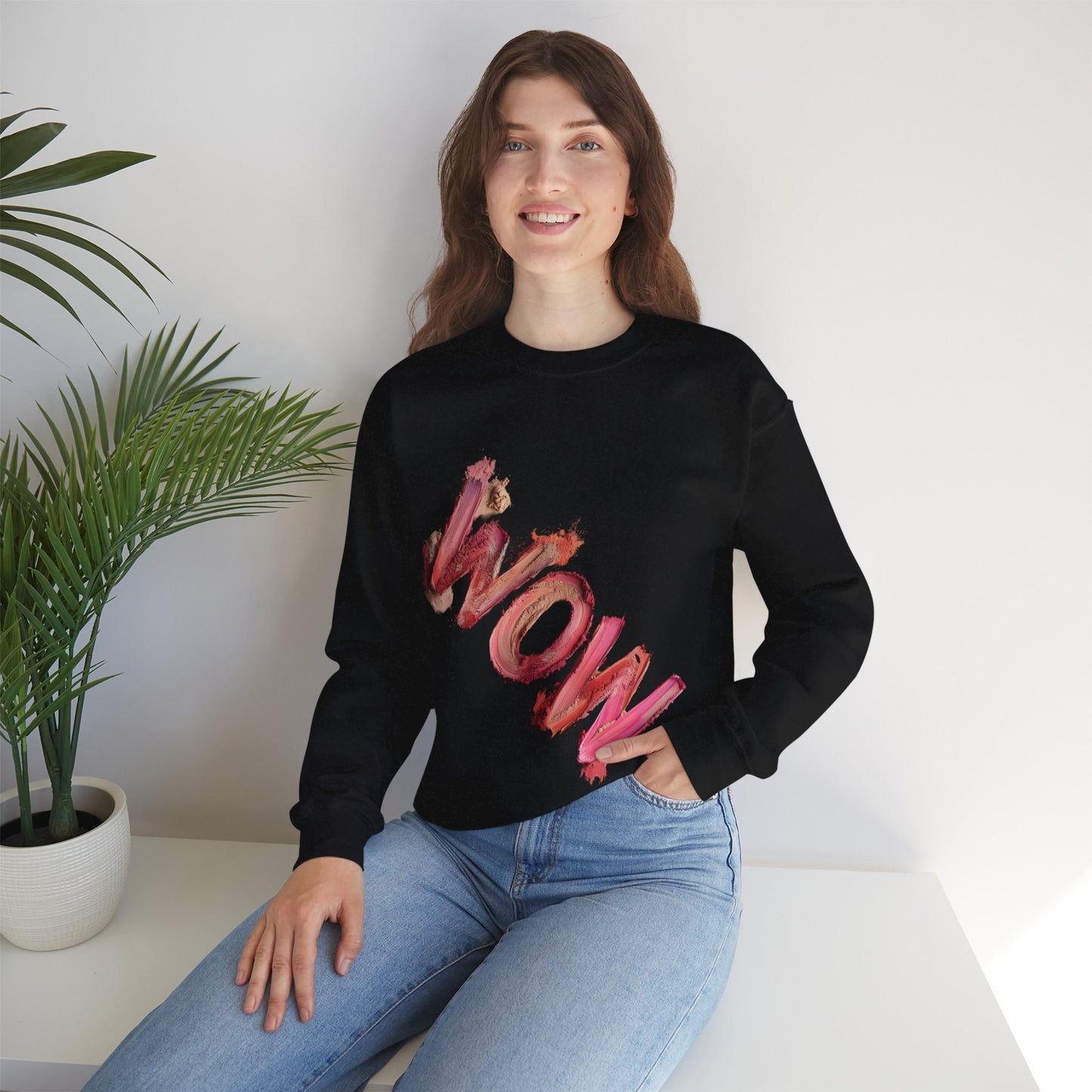 Empowering WOW Crewneck Sweatshirt | Unisex Casual Wear, Gift for Her, Inspirational Apparel, Statement Clothing, Cozy Sweatshirt