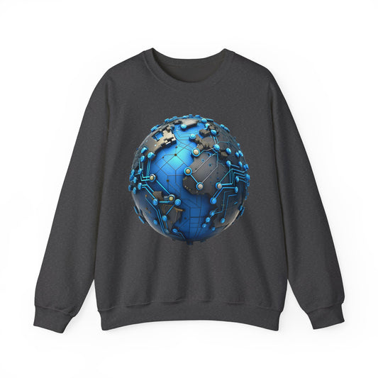 Connected World Graphic Sweatshirt, Unisex Crewneck, Trendy Tech Apparel, Perfect Gift for Geeks, Earth Day, and College Students