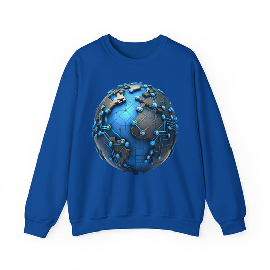 Connected World Graphic Sweatshirt, Unisex Crewneck, Trendy Tech Apparel, Perfect Gift for Geeks, Earth Day, and College Students
