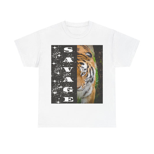 Savage Tiger Cotton Tee |Arte indossabile con orgoglio, regalo per gli amanti degli animali, maglietta unisex, moda originale, abbigliamento Wild Spirit