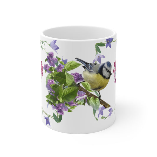 Nature-Inspired Ceramic Mug with Bird and Floral Design, Gift for Bird Lovers, Tea or Coffee Mug, Housewarming Gift, Eco-Friendly Drinkware