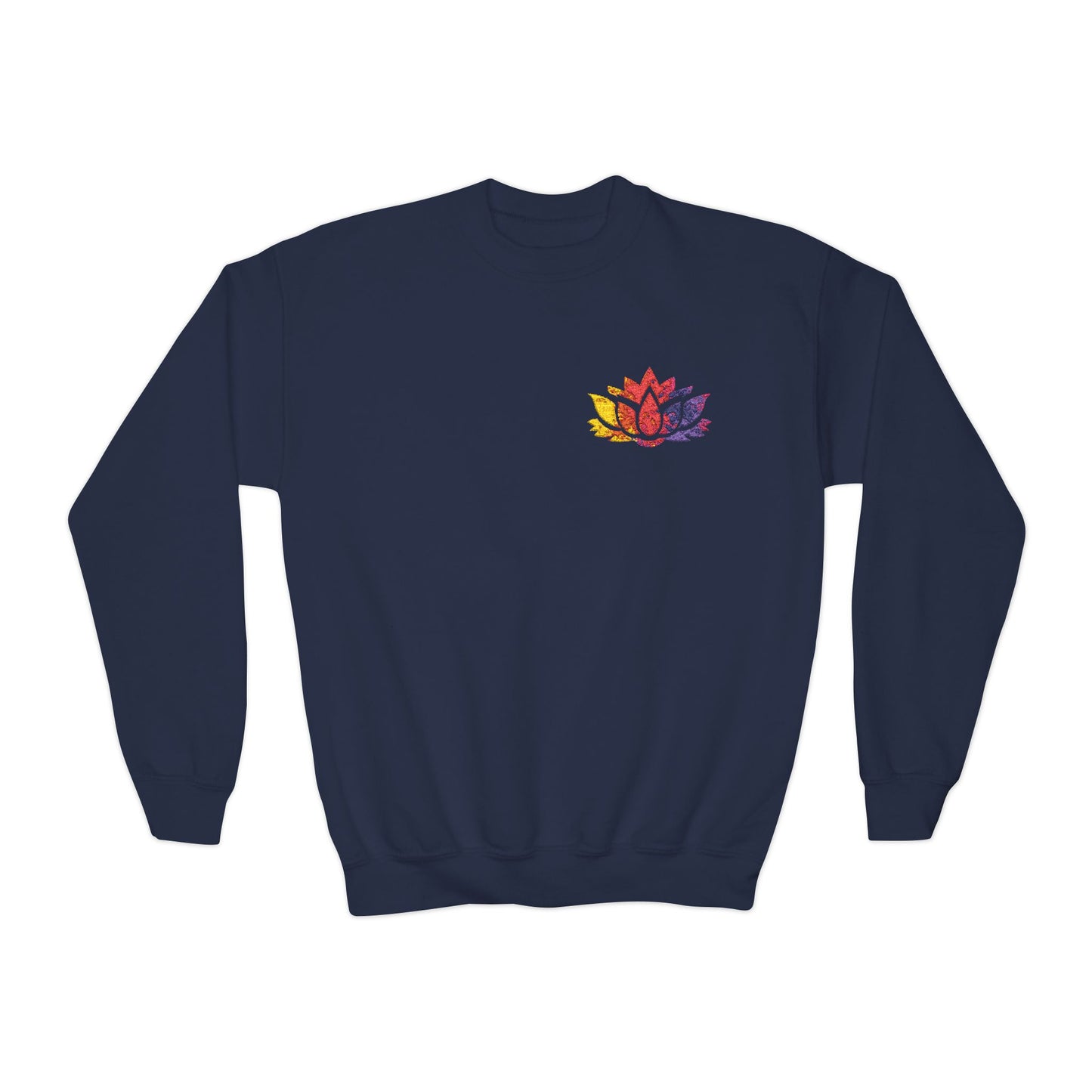 Colorful Lotus Youth Crewneck Sweatshirt, Boho Sweatshirts, Spring Fashion, Meditation Gift, Comfortable Kids Wear