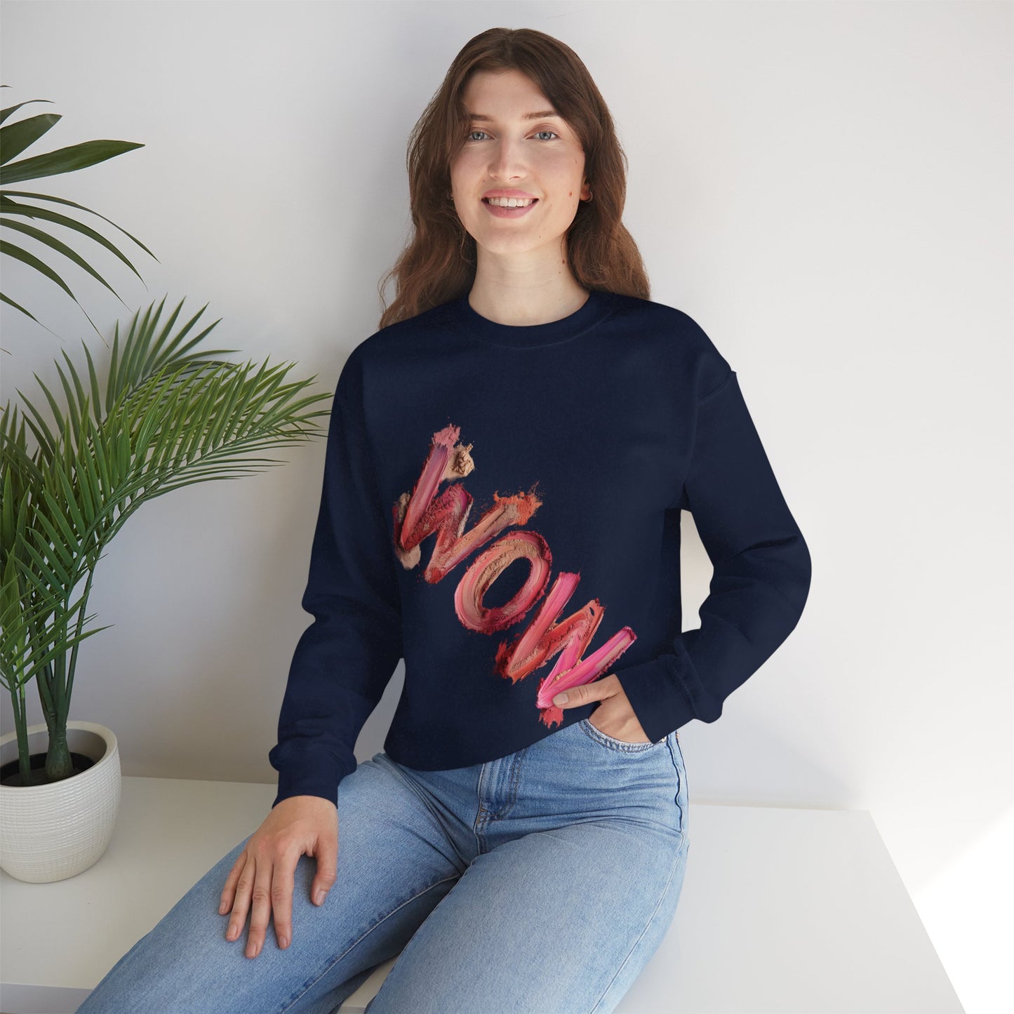 Empowering WOW Crewneck Sweatshirt | Unisex Casual Wear, Gift for Her, Inspirational Apparel, Statement Clothing, Cozy Sweatshirt